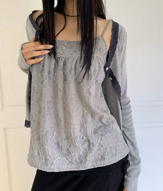 現貨🩶Lace Cami #Grey / 柔軟暗紋🩶