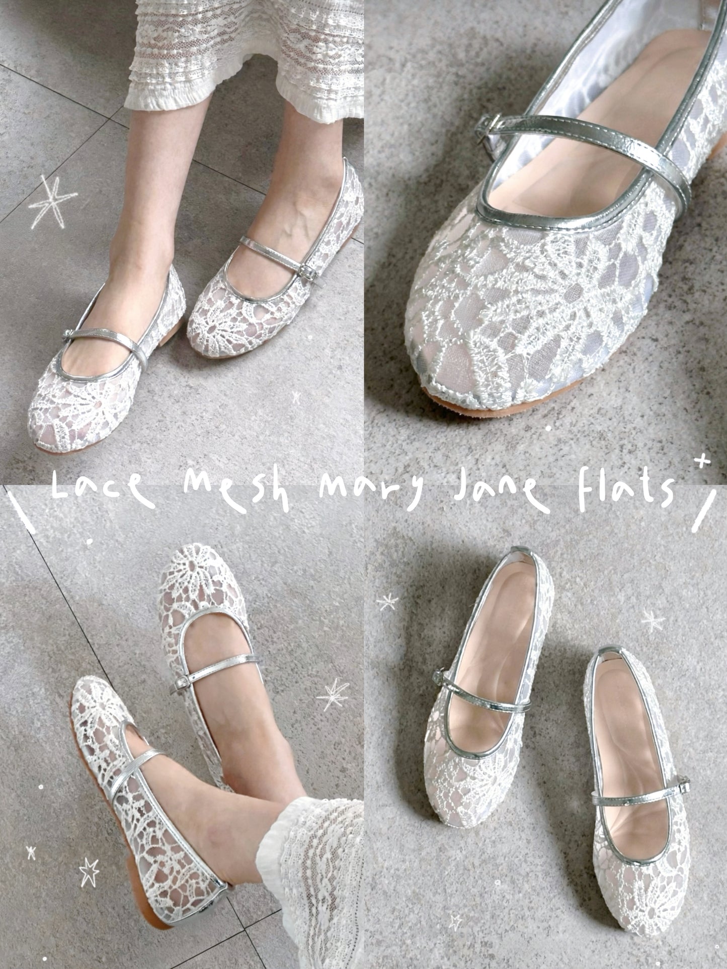Lace Mesh Mary Jane Flats / 夏天襯裙仔必備🦢🪽