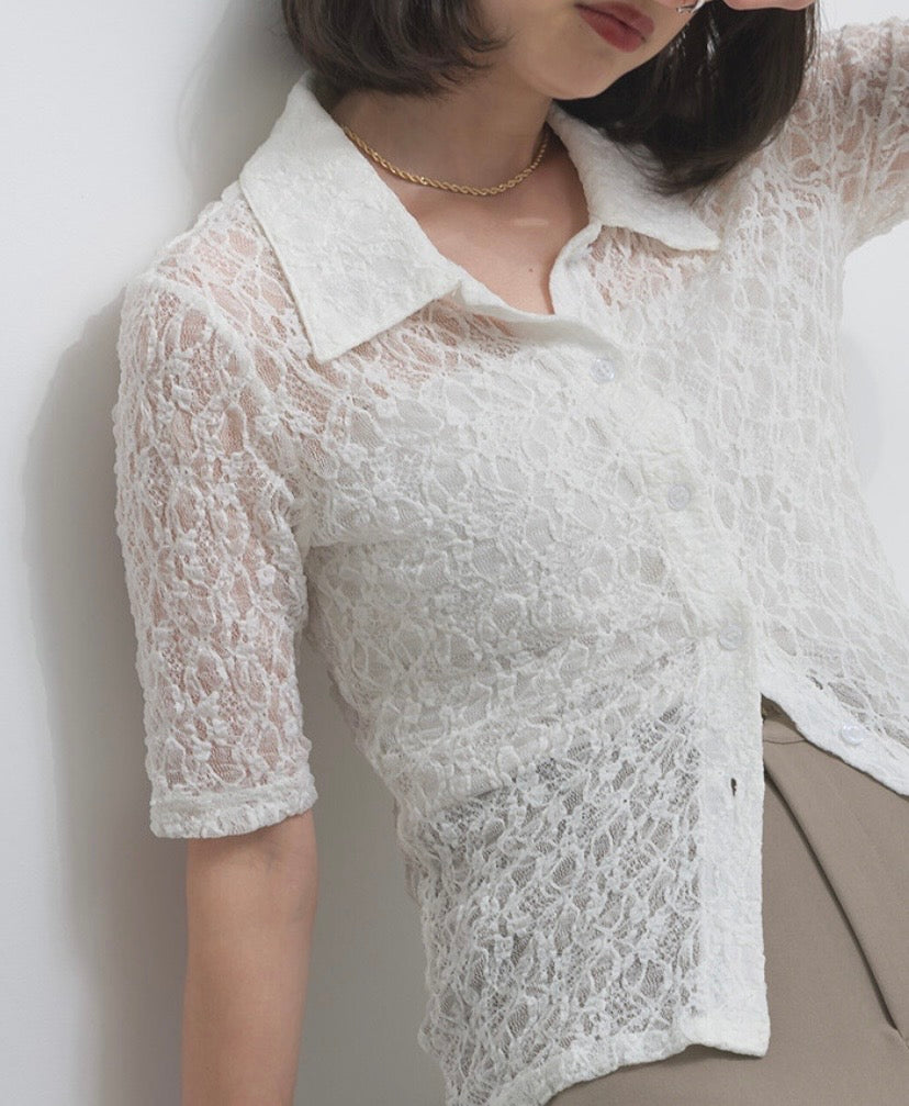 Lace Short-Sleeved Top 🪿🤍