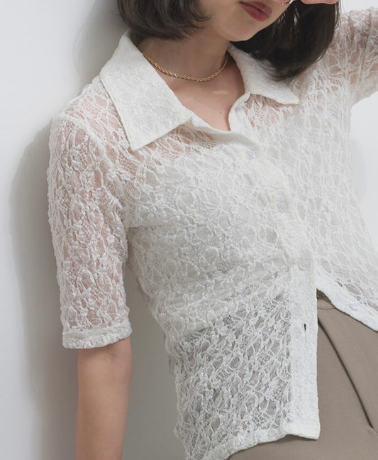 Lace Short-Sleeved Top 🪿🤍