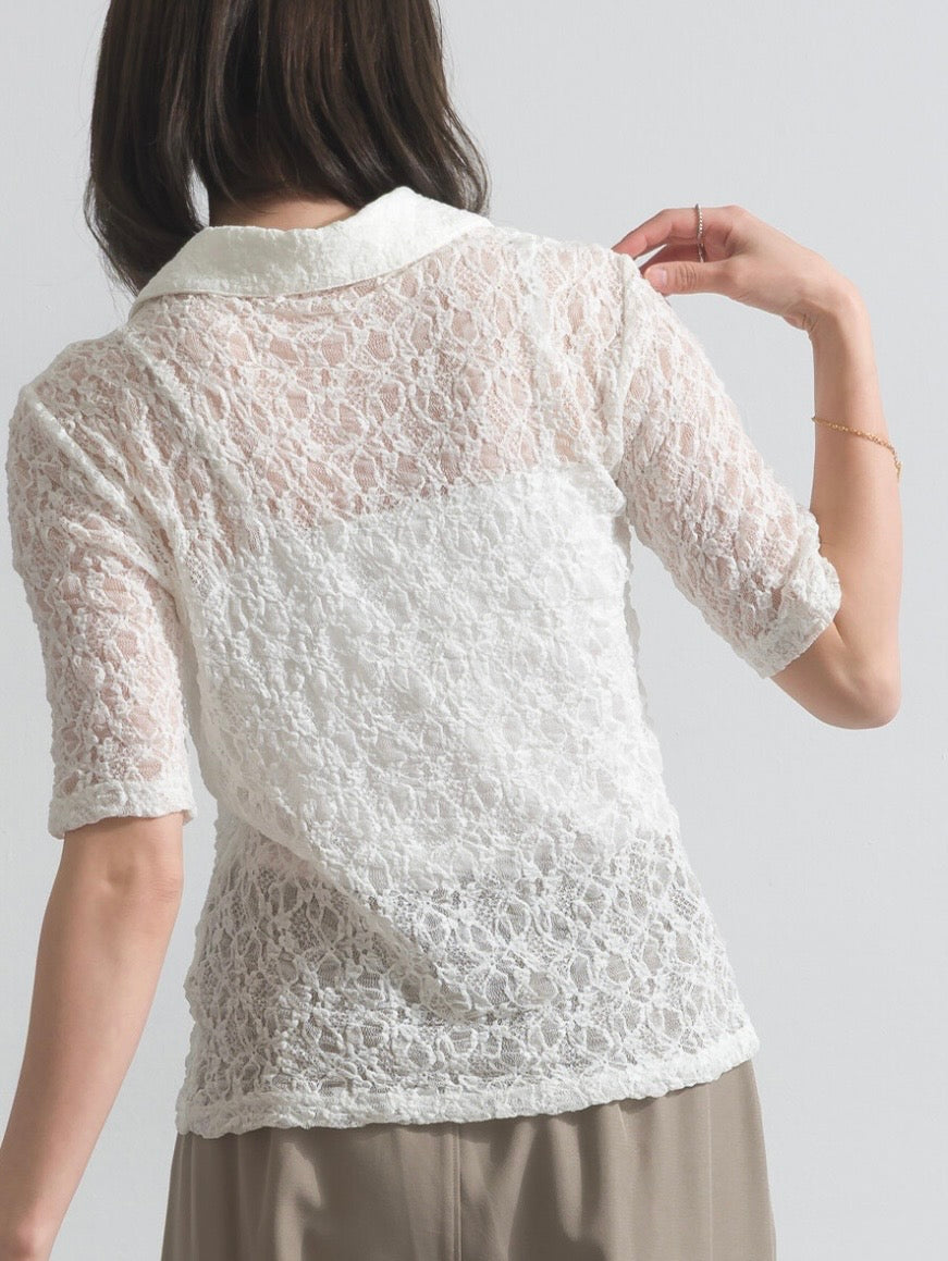 Lace Short-Sleeved Top 🪿🤍