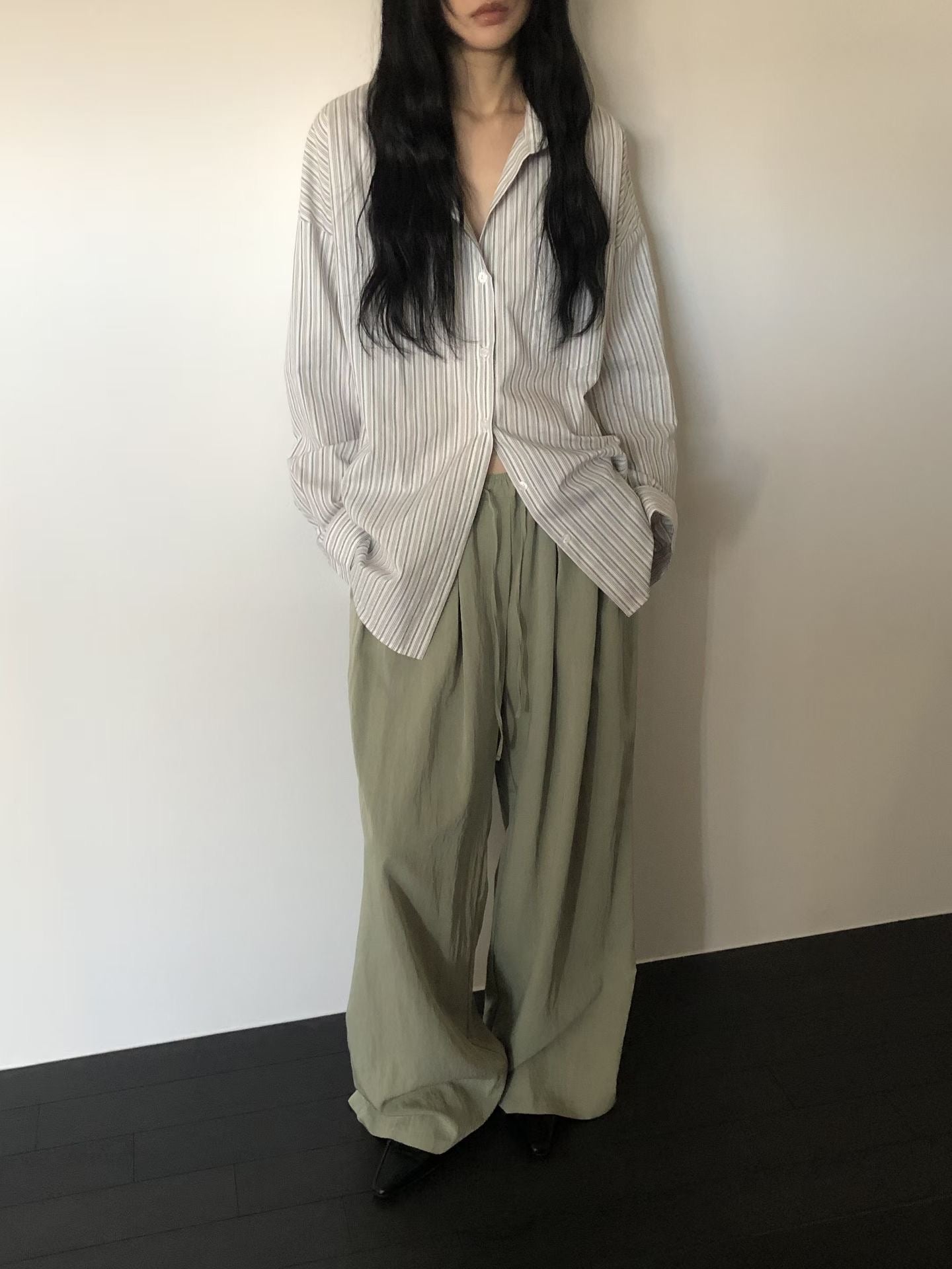 Cracked Wide Slacks / 大推清爽卡其綠🍐🍀