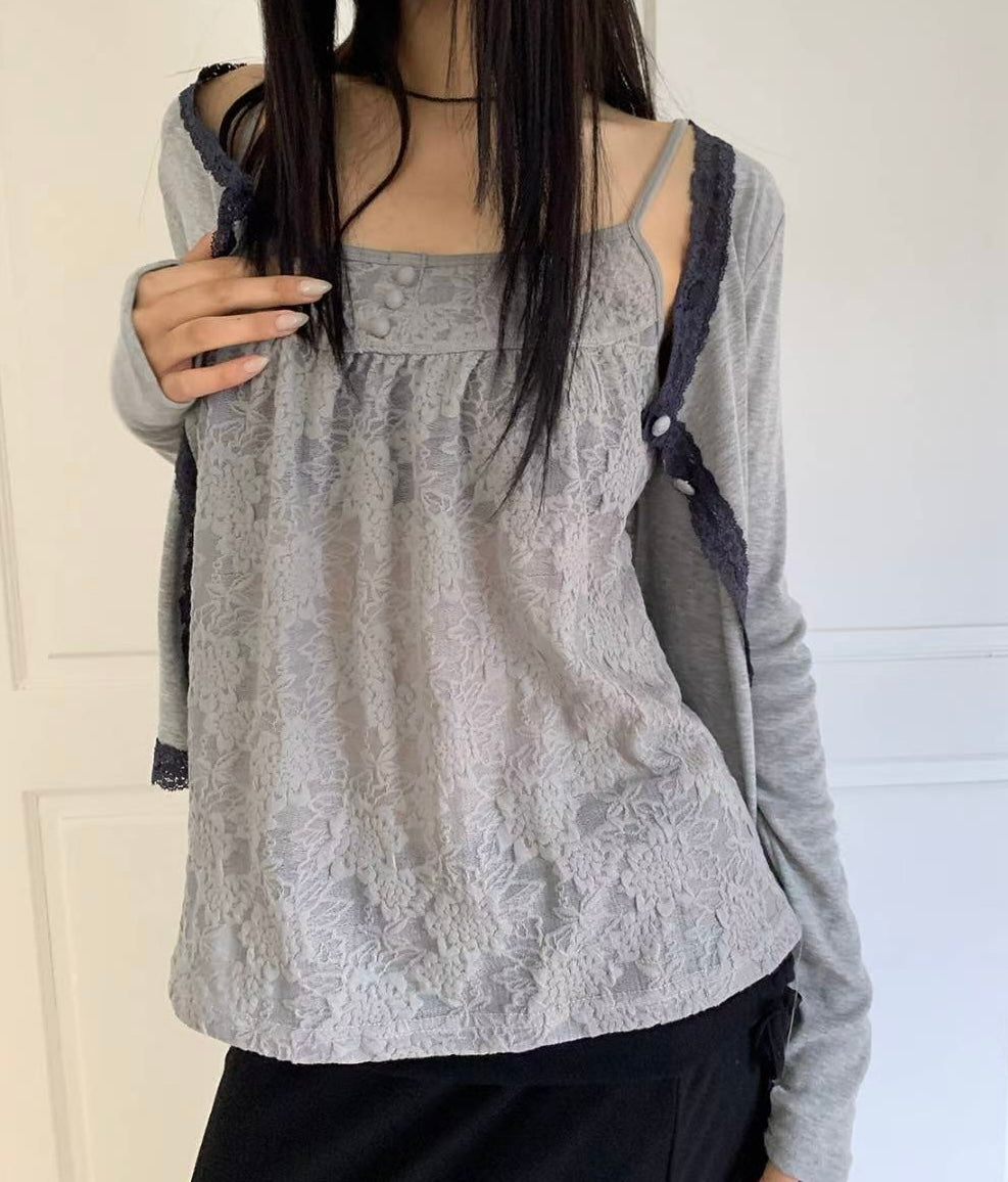 現貨🩶Lace Cami #Grey / 柔軟暗紋🩶